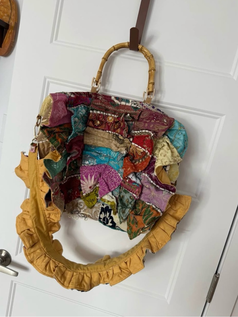 Boho Patchwork Ruffle Tote Bag in Multicolor - Picture 4 of 8